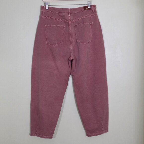 Zara Denim Pants Womens 10 Coral Barrel Leg Cotton Slouchy Marsala Boho Hippie - Picture 2 of 16